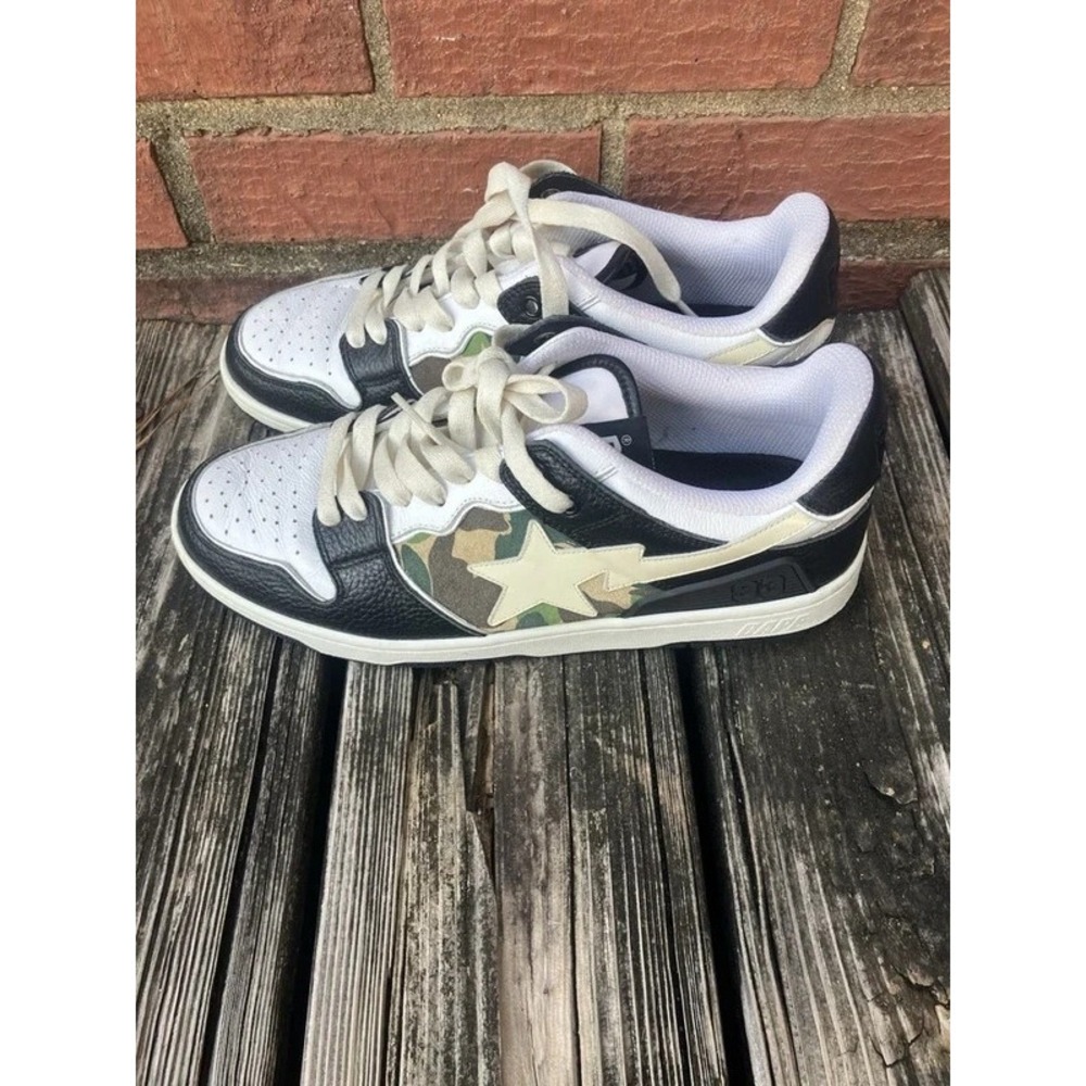 A Bathing Ape Sk8 Sta Low Top Sneakers 1I70-191-006 Mens Size 9 Camo ARMY Black - Picture 7 of 16